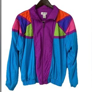 Vintage 90s Lavon Abstract Colorblock Windbreaker Jacket Sz Med Cheerful Corp